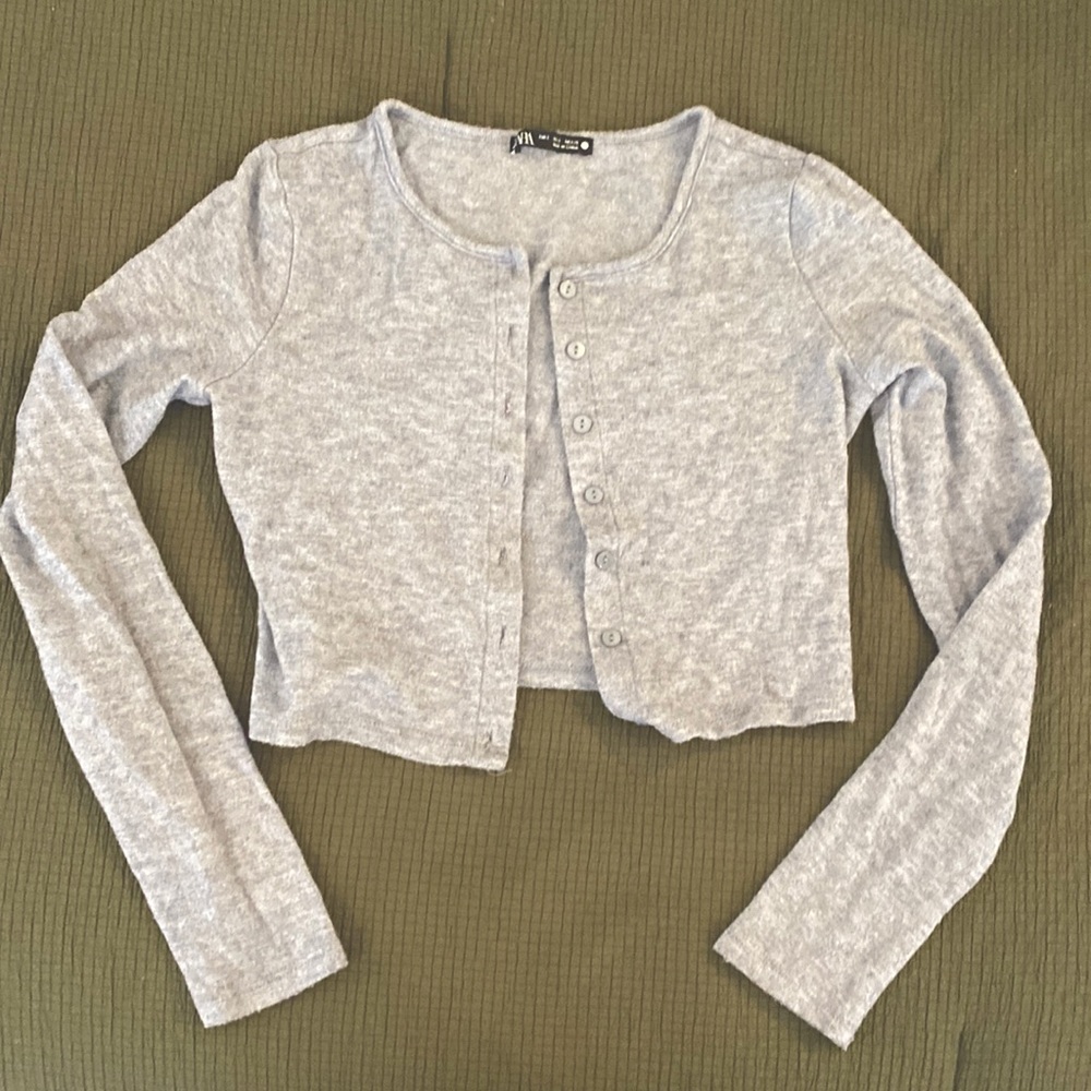 Zara blue cropped cardigan in blue
